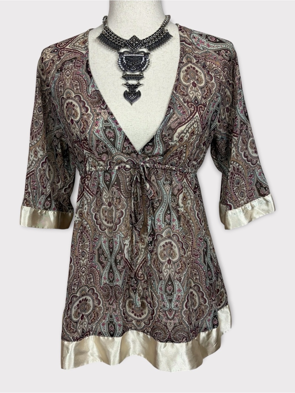 Y2k So Wear It Declare It Babydoll V Neck Top Large Fairy Grunge Boho Paisley